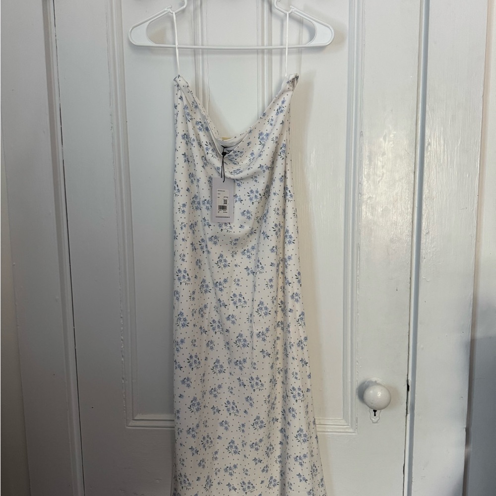 Princess Polly White Maxi Skirt with Blue Floral Print